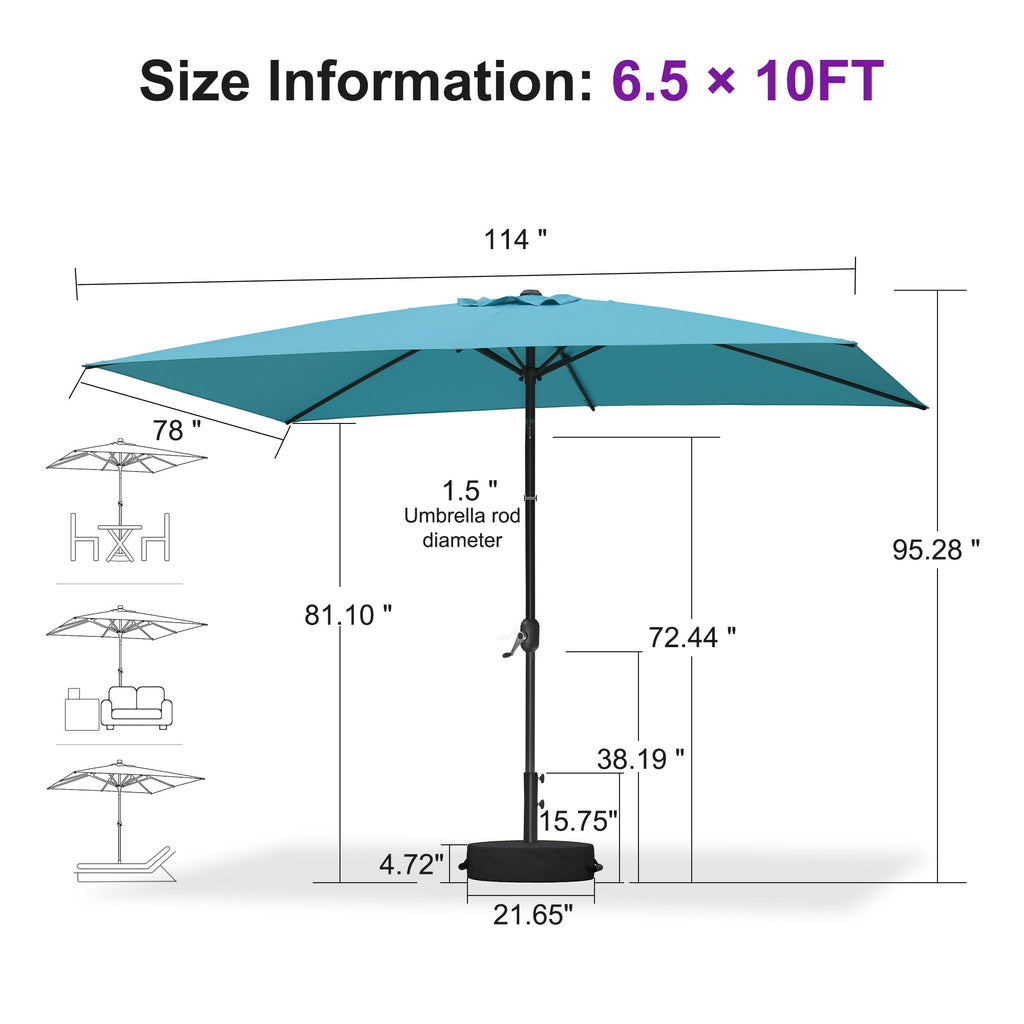 PURPLE LEAF Black Frame Outdoor Market Umbrellas Yard Tilting Patio Table Umbrella with Base