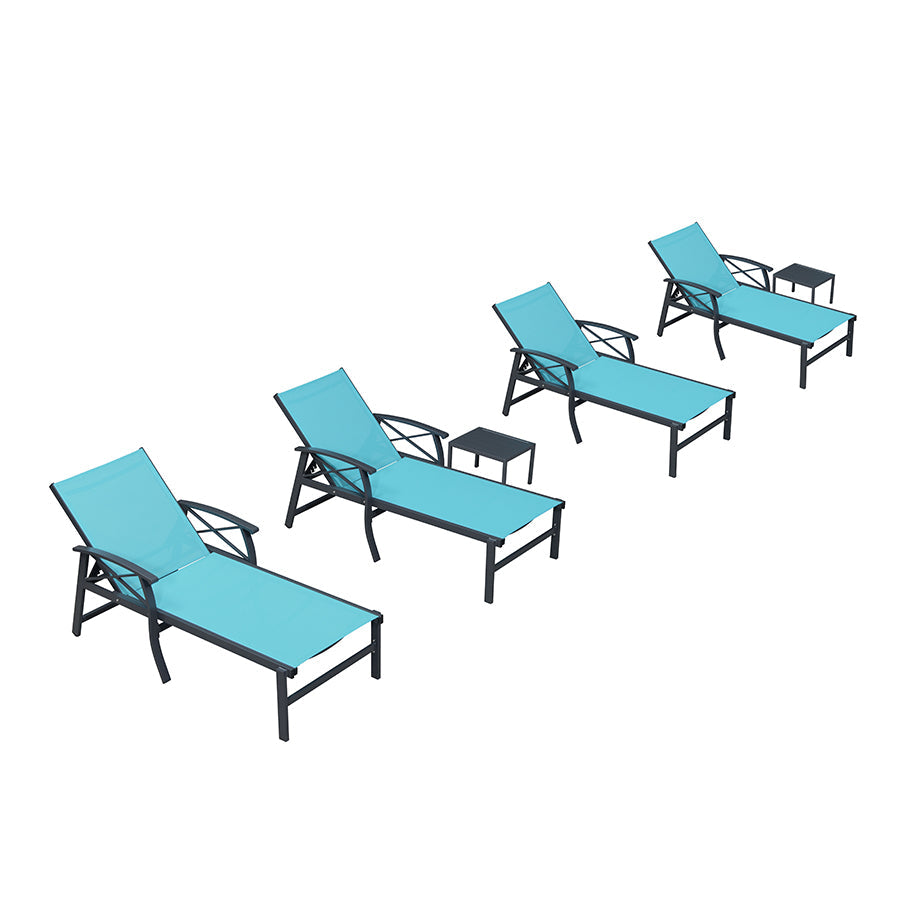 PURPLE LEAF Oversized Chaise Lounge Chair Outdoor Extra Wide Pool Lounge Chairs 5 Adjustable Position with Armrests and Side Table, Aluminum Patio Lounge Chair for Outside, Backyard, Pool
