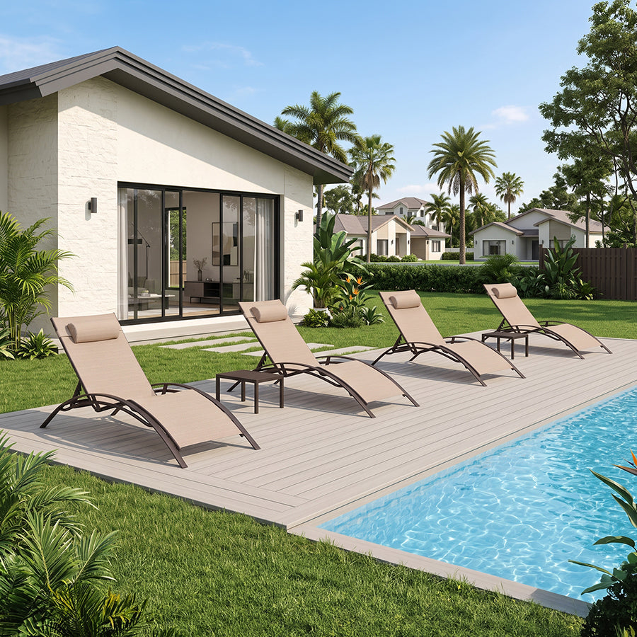 PURPLE LEAF Outdoor Chaise Lounge Chair  Patio Pool Lounger Bronze Aluminum Chairs with Side Table Adjustable Tanning Recliner for Outside Backyard Yard Deck Balcony Beach