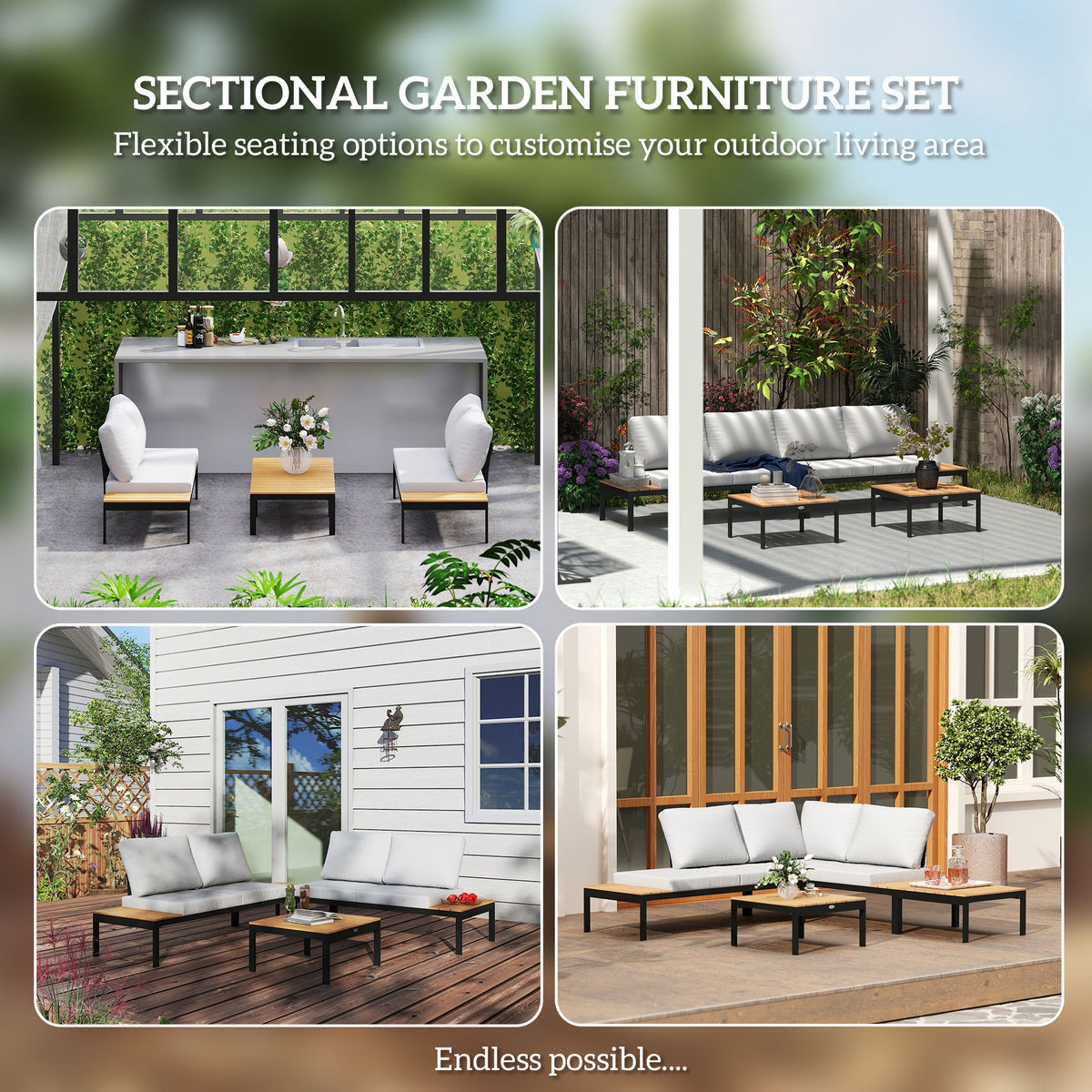 4 Piece L-Shaped Garden Furniture Set with 2 Coffee Tables, Teak