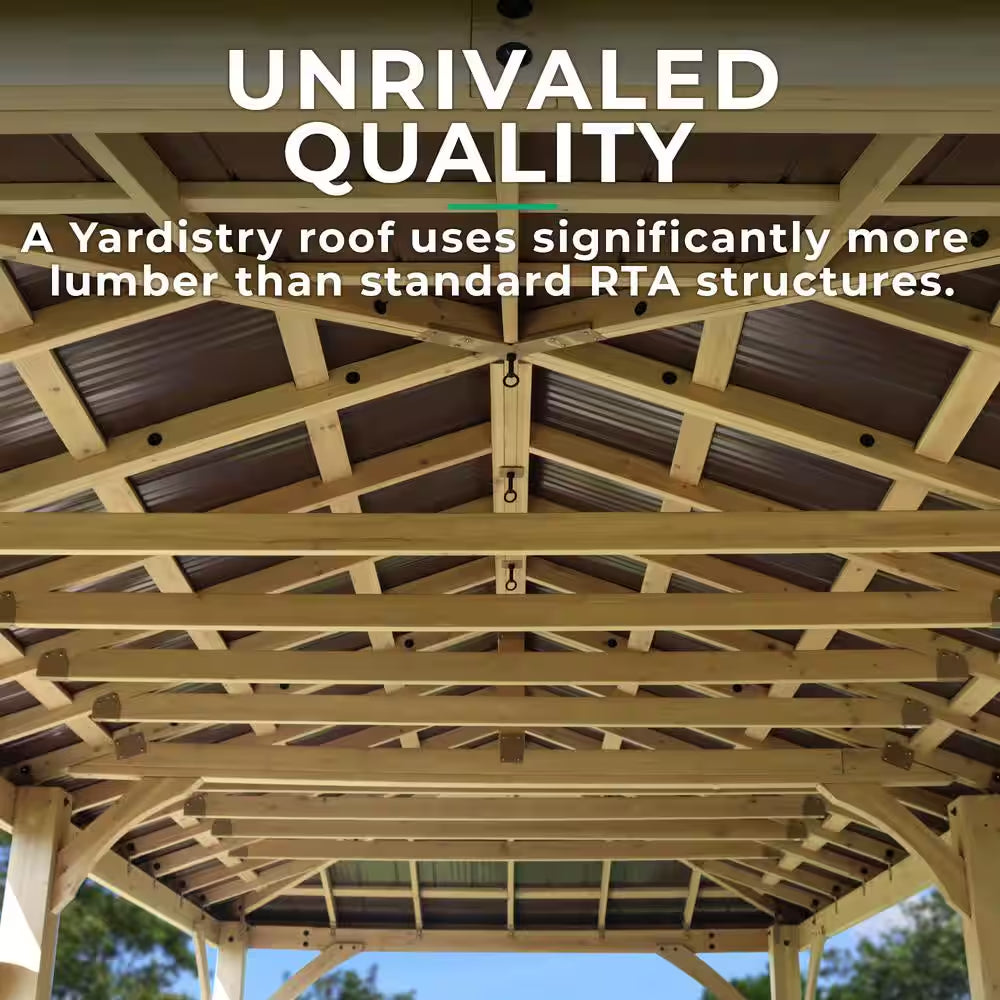 DIY Meridian 12 Ft. X 20 Ft. Cedar Wood Outdoor Gazebo Kit with Hartop Metal Roof - Permanent Covered Patio Shade