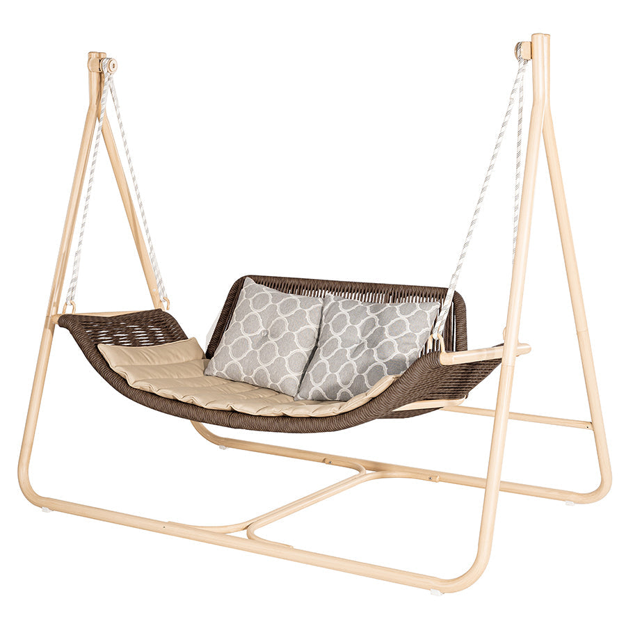 PURPLE LEAF Double Cloud Hanging Chair - Outdoor Patio Rattan Swing Chair with Cushion and Backrest.
