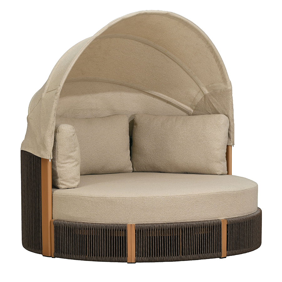 PURPLE LEAF Outdoor Round Daybed Chaise Lounge with Adjustable Canopy for Patio, Olefin fabric cover, thickened seat and back cushion, adjustable canopy, all weather aluminum frame, elegant wicker design