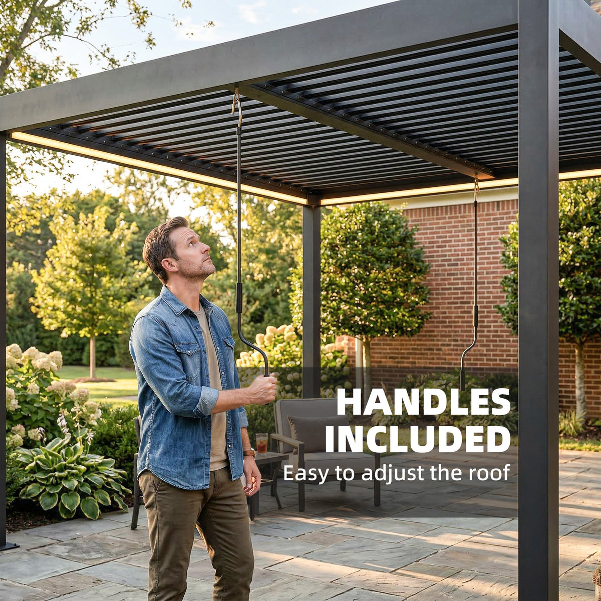 Louvered Pergola 3 x 3 m Dark Grey with Adjustable Roof, LED Lights & Remote