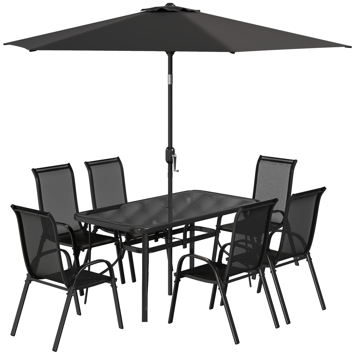 8-Piece Patio Dining Set with 9 Ft Umbrella, Black