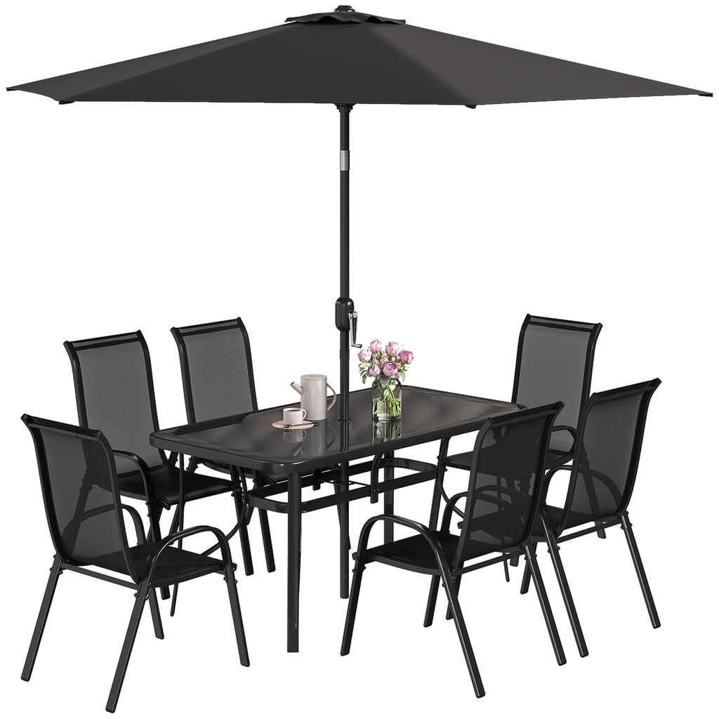 8-Piece Patio Dining Set with 9 Ft Umbrella, Black
