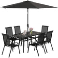 8-Piece Patio Dining Set with 9 Ft Umbrella, Black