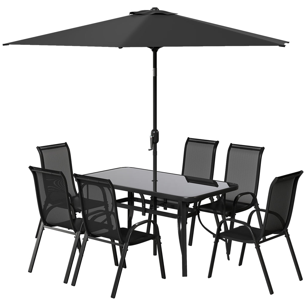 8-Piece Patio Dining Set with 9 Ft Umbrella, Black