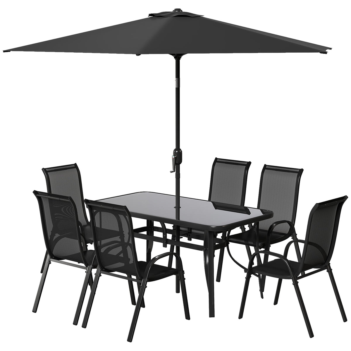8-Piece Patio Dining Set with 9 Ft Umbrella, Black