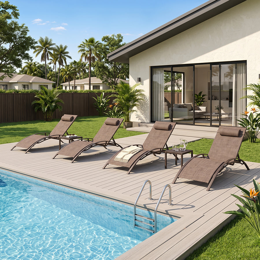 PURPLE LEAF Outdoor Chaise Lounge Chair  Patio Pool Lounger Bronze Aluminum Chairs with Side Table Adjustable Tanning Recliner for Outside Backyard Yard Deck Balcony Beach