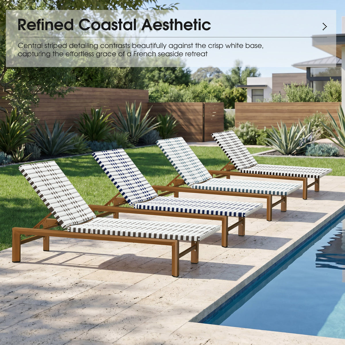 PURPLE LEAF Outdoor Teak Chaise Lounge Chair, Wood Grain Aluminum Outdoor Pool Lounge Chairs with Adjustable Backrest, Breathable Recliner for Patio, Poolside, Garden