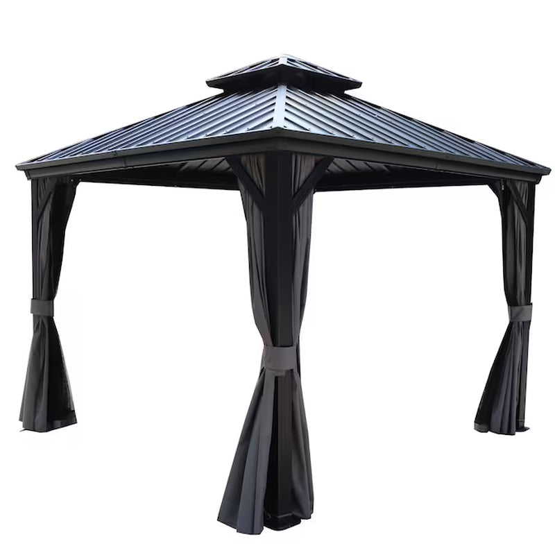 12-Ft X 14-Ft Gazebo Gray Gazebo with Hardtop Roof (Screen Included)