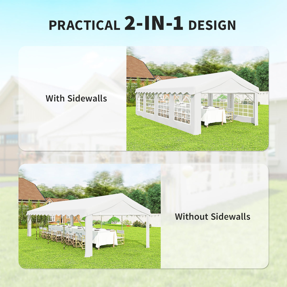 13' x 26' Heavy Duty Party Tent and Carport with Sidewalls, White