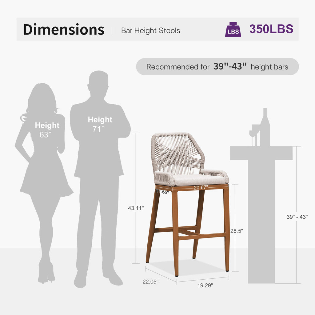PURPLE LEAF Outdoor Bar Stool Set of 6, Wicker Chairs Bar Chairs with Cushion, All-Weather Patio Furniture kitchen stools