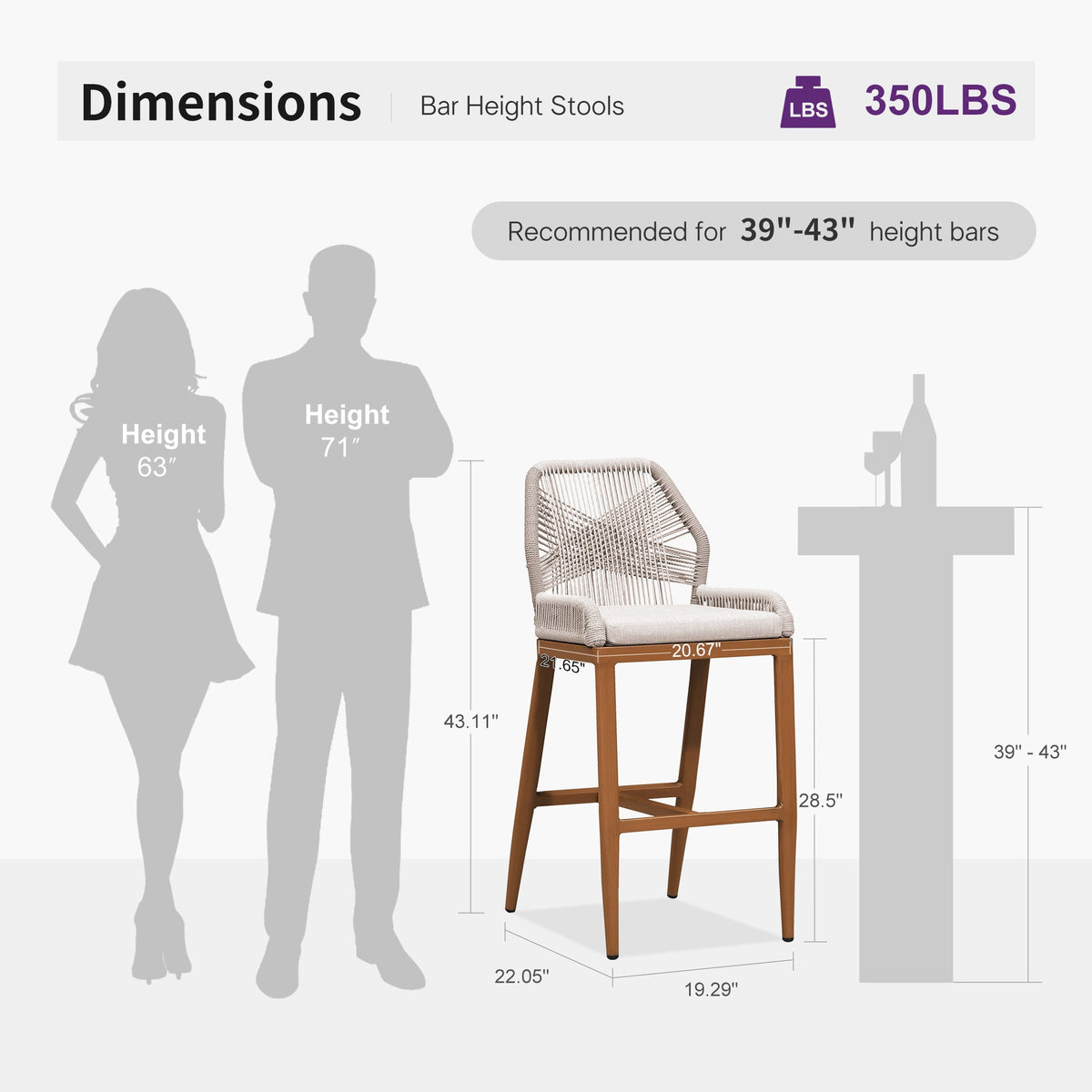 PURPLE LEAF Outdoor Bar Stool Set of 6, Wicker Chairs Bar Chairs with Cushion, All-Weather Patio Furniture kitchen stools