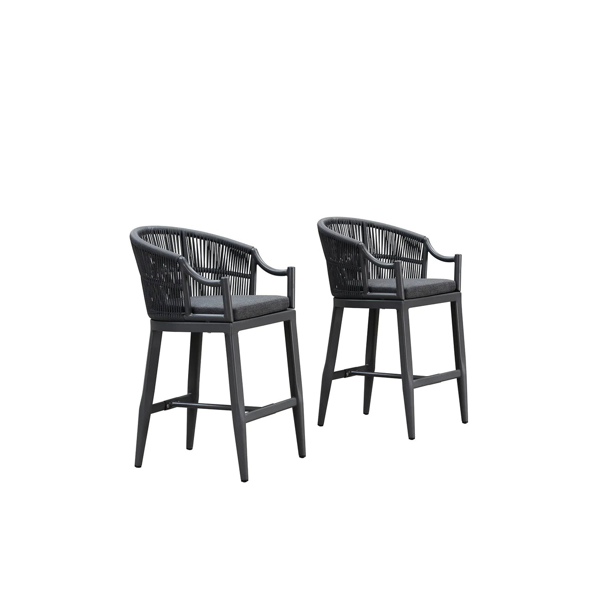 PURPLE LEAF Patio Bar Stools Set of 2 Outdoor Wicker Modern High Bar Chairs Metal Cushioned Barstools with Backs and Ergonomic Armrest