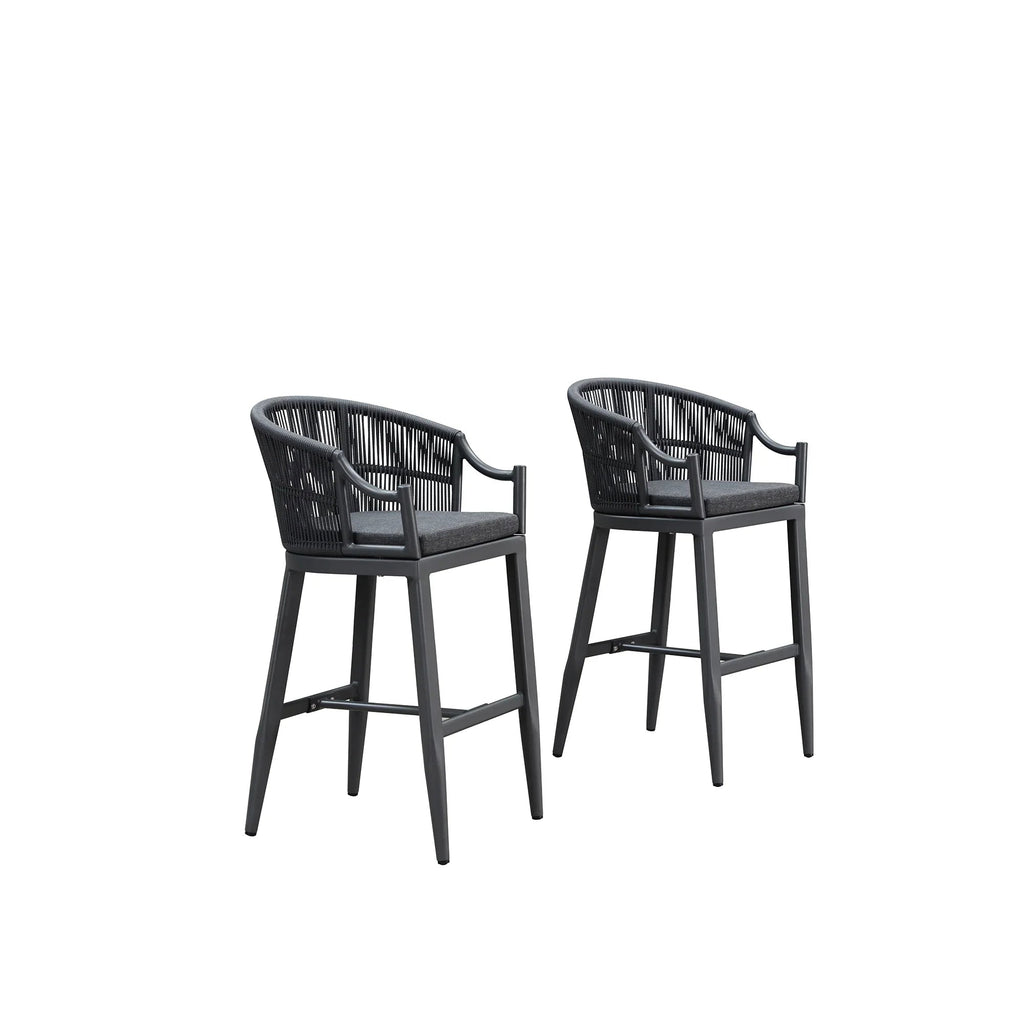 PURPLE LEAF Patio Bar Stools Set of 2 Outdoor Wicker Modern High Bar Chairs Metal Cushioned Barstools with Backs and Ergonomic Armrest