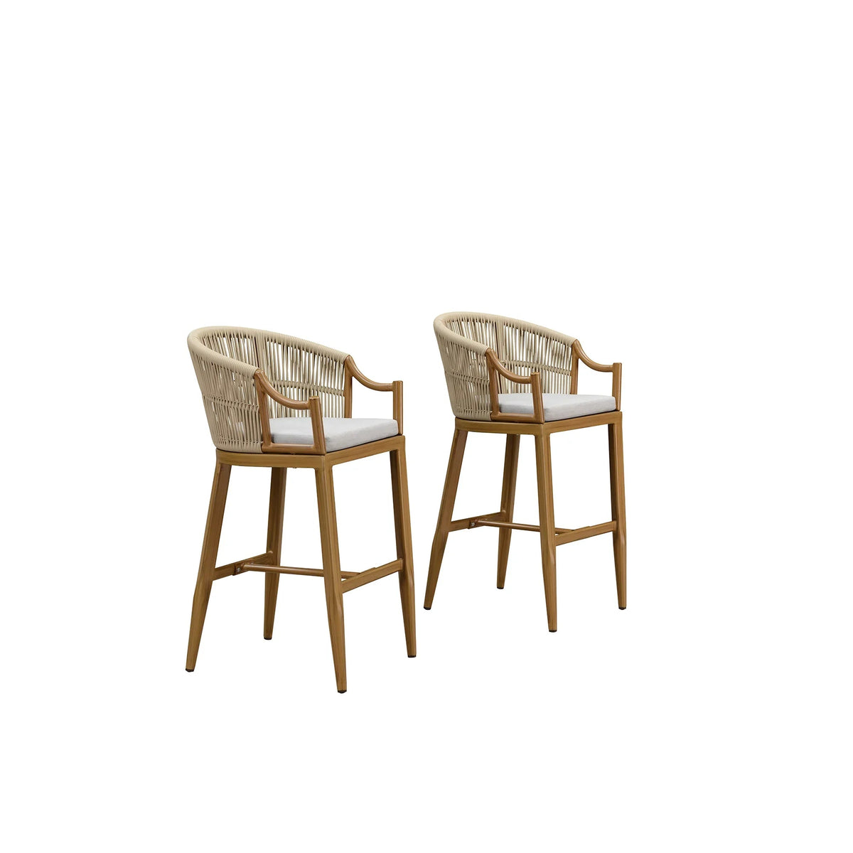 PURPLE LEAF Patio Bar Stools Set of 2 Outdoor Wicker Modern High Bar Chairs Metal Cushioned Barstools with Backs and Ergonomic Armrest