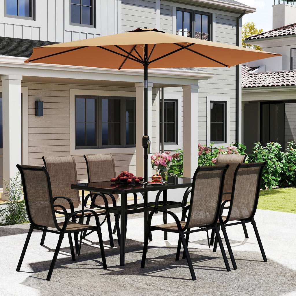 8-Piece Patio Dining Set with 9 Ft Umbrella, Mixed Brown