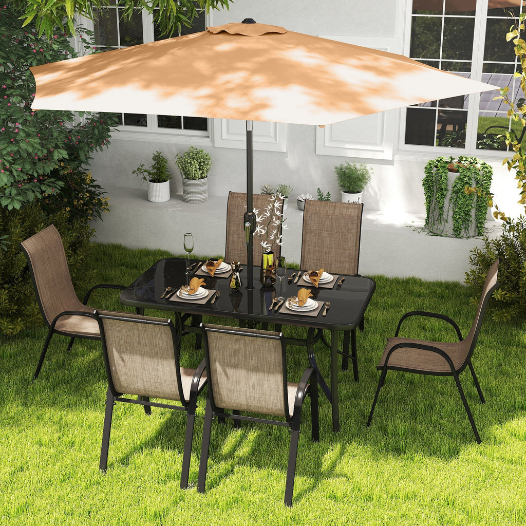 8-Piece Patio Dining Set with 9 Ft Umbrella, Mixed Brown