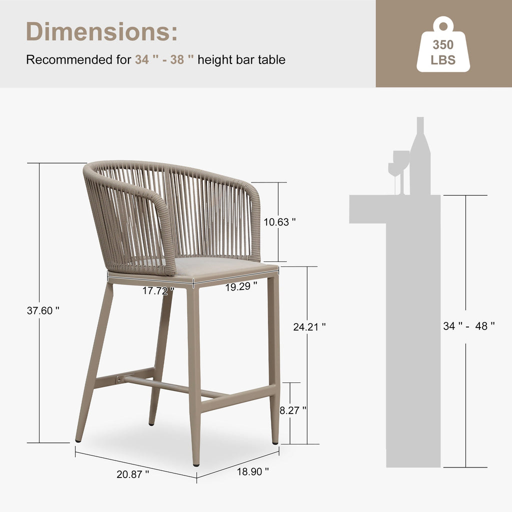 Clearance - PURPLE LEAF Outdoor Bar Stool Set of 2 Modern Rattan Bar Chairs with Woven Rope Back Wicker Patio Barstools for Indoor Kitchen Garden