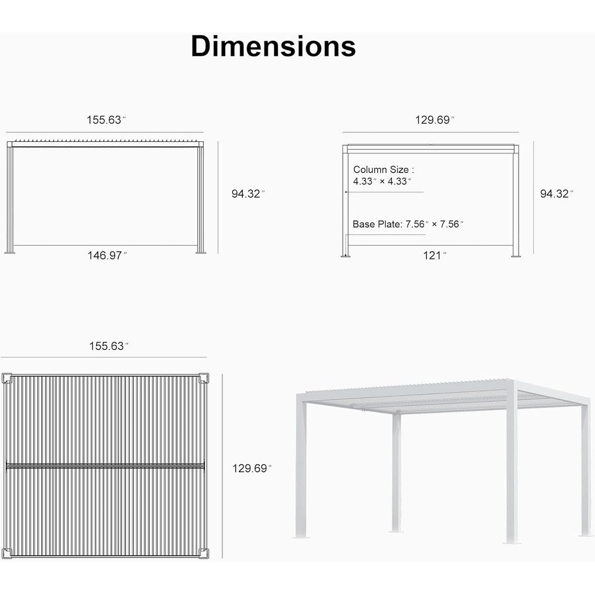 Hanso Home Louvered Pergola Modern White Pergola with Adjustable Roof for Deck Backyard Garden