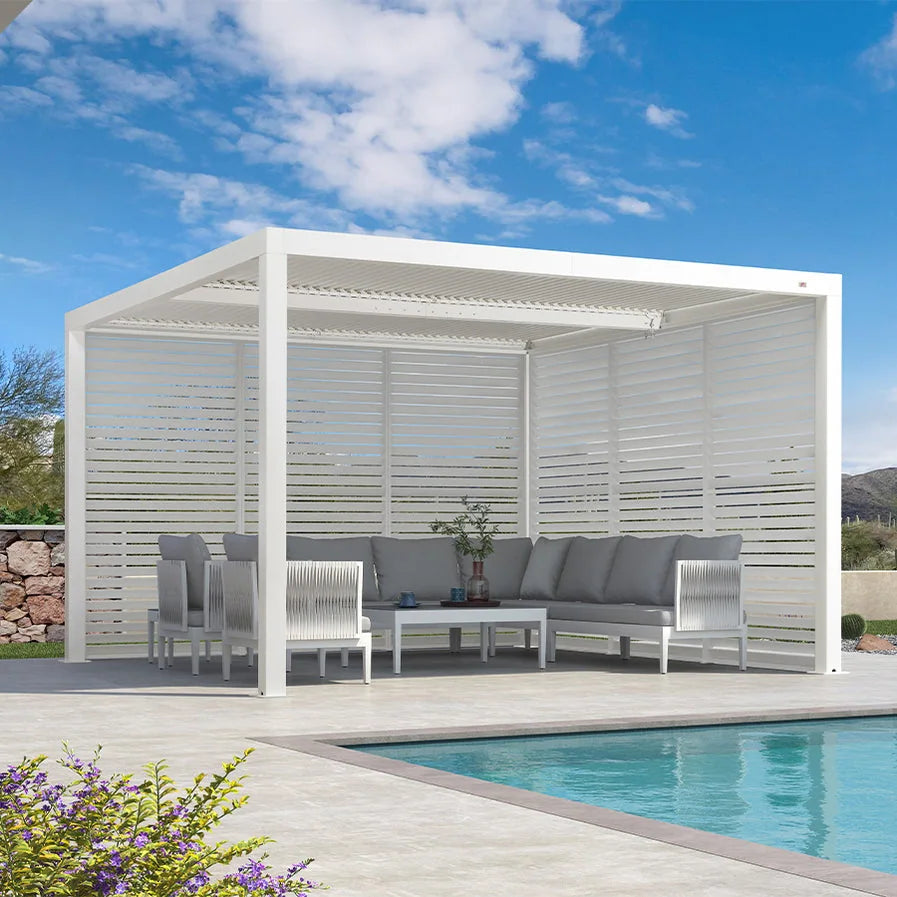 Hanso Home Louvered Pergola Modern White Pergola with Adjustable Roof for Deck Backyard Garden