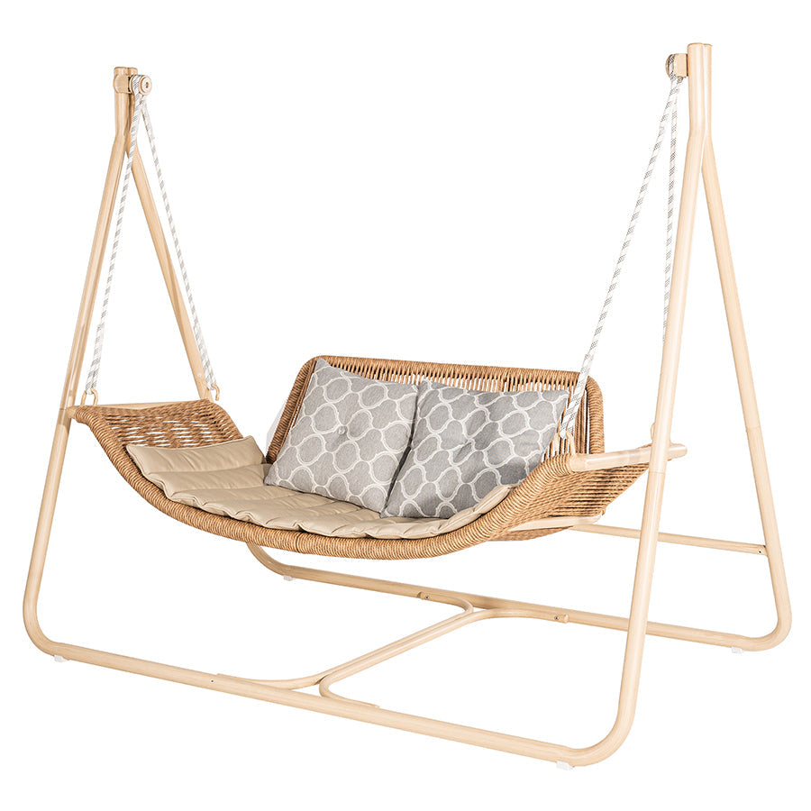 PURPLE LEAF Double Cloud Hanging Chair - Outdoor Patio Rattan Swing Chair with Cushion and Backrest.