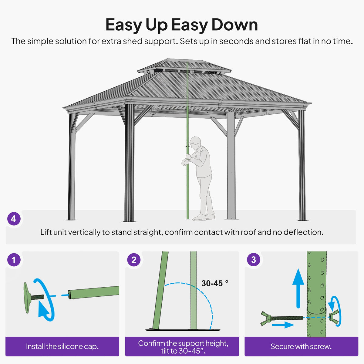 PURPLE LEAF Hardtop Gazebo Featuring Galvanized Steel Double Roof and Bronze Aluminum Frame with Curtains Netting and Reinforcement Support Rods