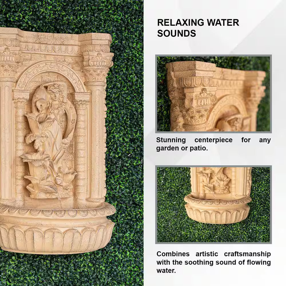 XBrand 30.3" Solar Waterfall Pot Fountain, Tall Brown Maiden Holding Pot Wall Fountain, Outdoor Water Fountain, Polyresin