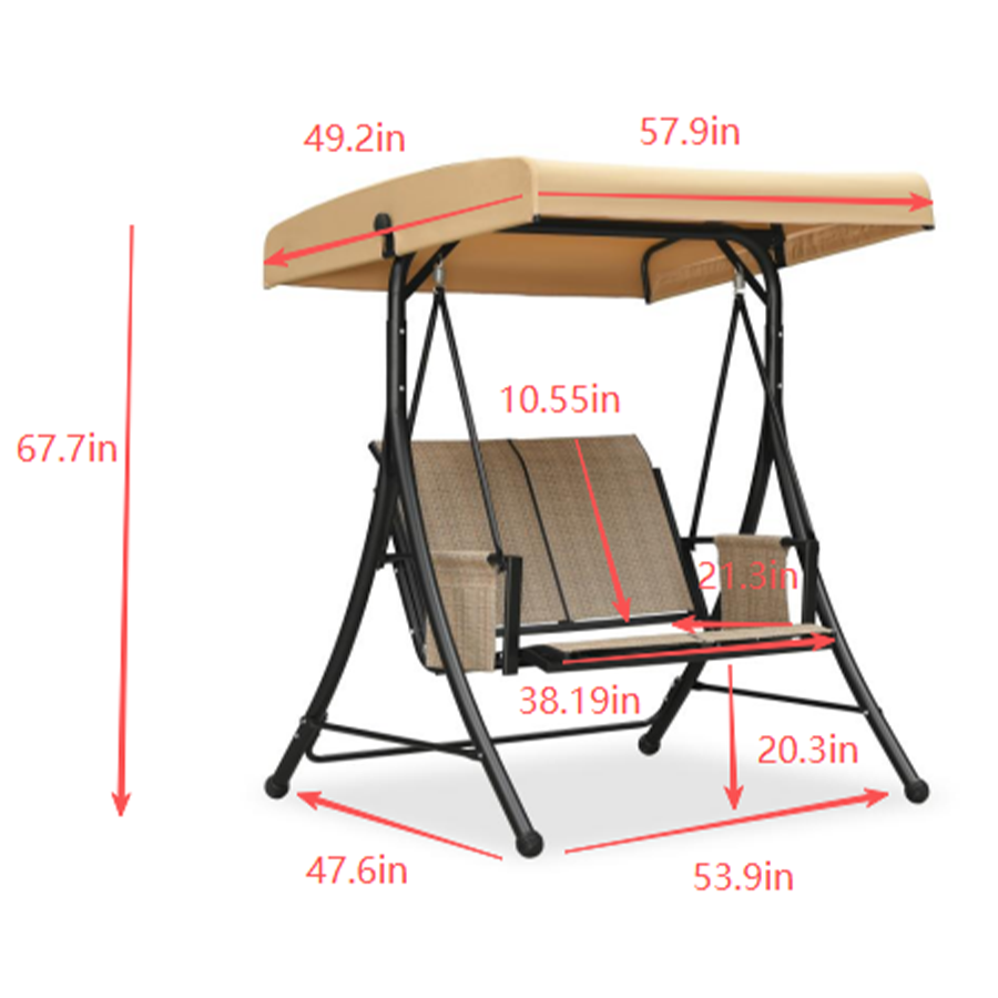 PURPLE LEAF Porch Swing with Adjustable Tilt Canopy Patio Swing with Stand and Meatl Steel Frame All-Weather Outdoor Swing Chair Seat Space-Saving for Backyard Garden Deck