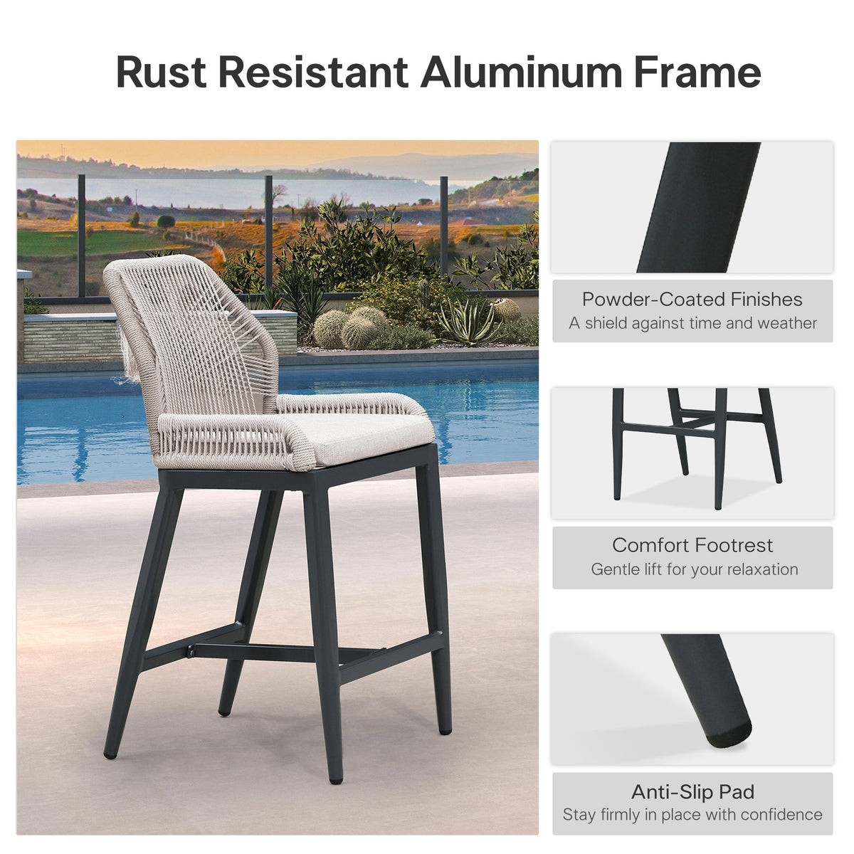 PURPLE LEAF Bar Stools Set of 4 Outdoor Aluminum Barstools with Back Modern Wicker Rattan Boho Garden Pool Patio Bar Chairs
