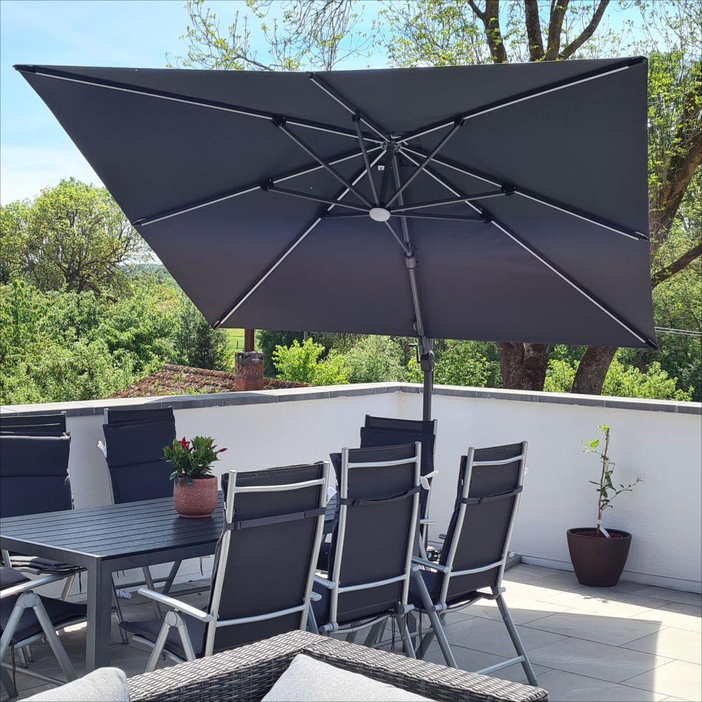 PURPLE LEAF – Parasol de terrasse déporté 10ft avec éclairage LED, rotation 360° et inclinaison