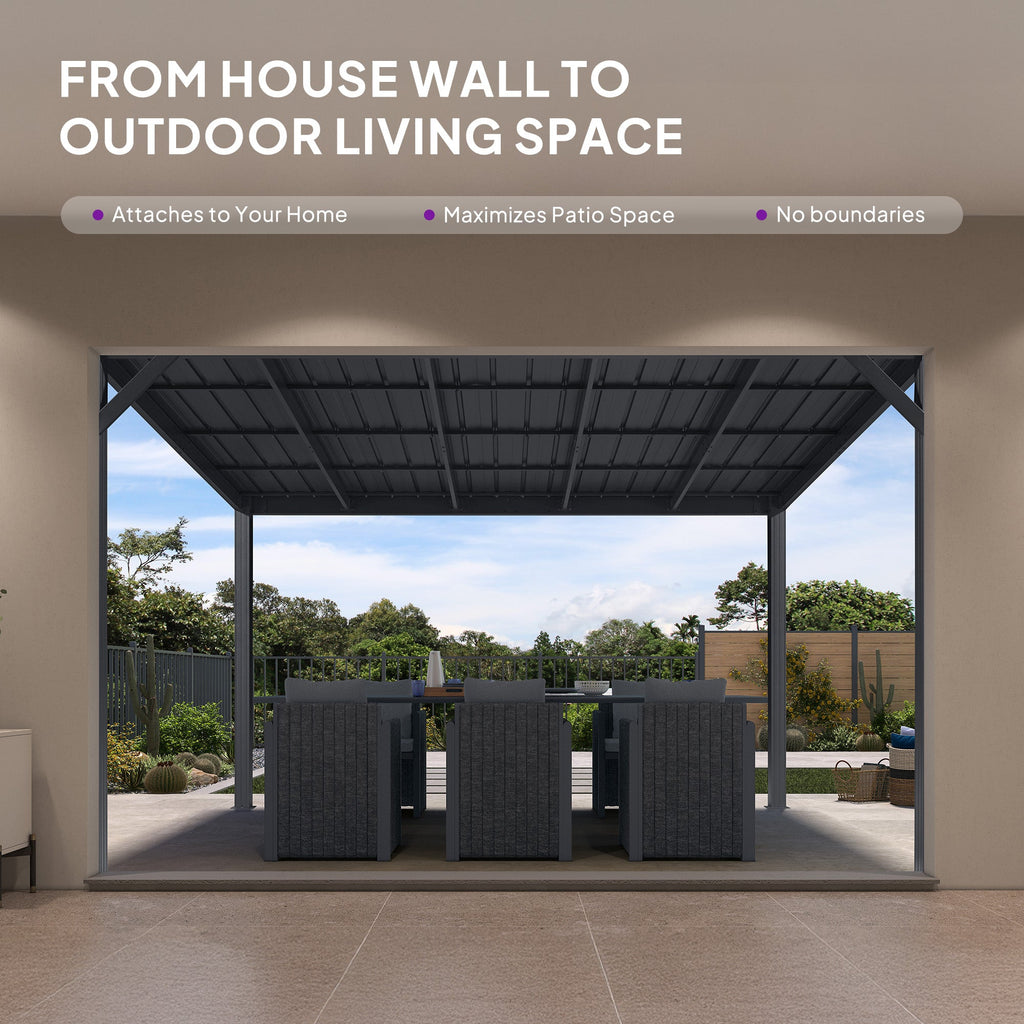 PURPLE LEAF Premium Wall-Mounted Lean to Gazebo with Galvanized Steel Roof for Outdoor Living