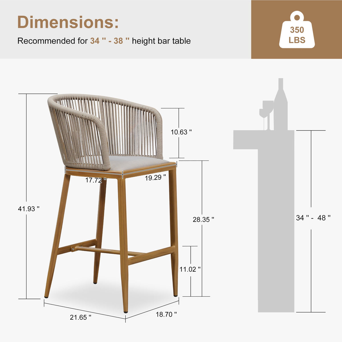 Clearance - PURPLE LEAF Outdoor Bar Stool Set of 2 Modern Rattan Bar Chairs with Woven Rope Back Wicker Patio Barstools for Indoor Kitchen Garden