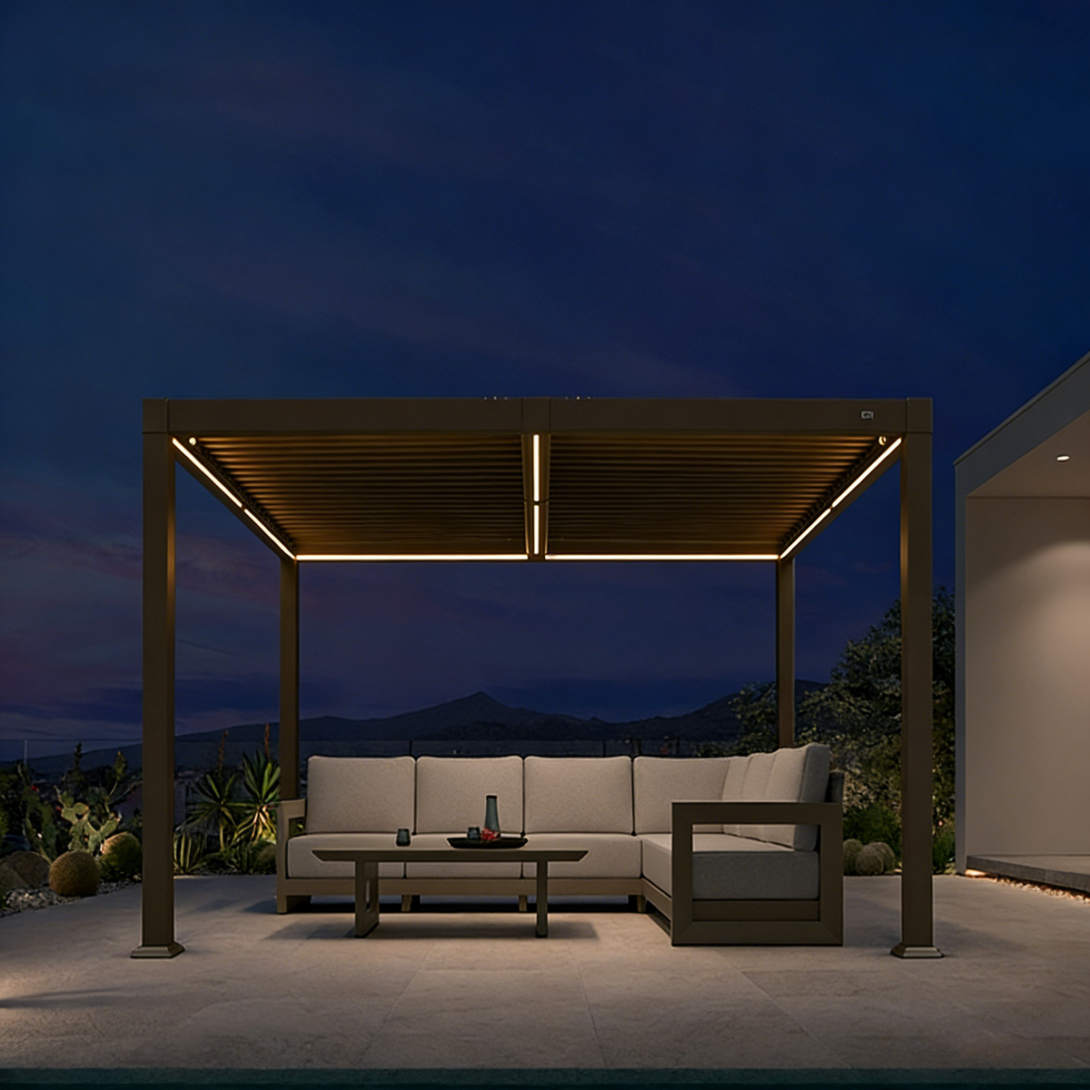 PURPLE LEAF Caesar Solar Louvered Pergola with LED Strip Lights and Control Panel Aluminum Outdoor Pergola with Adjustable Roof for Patio Deck Garden Yard Bronze