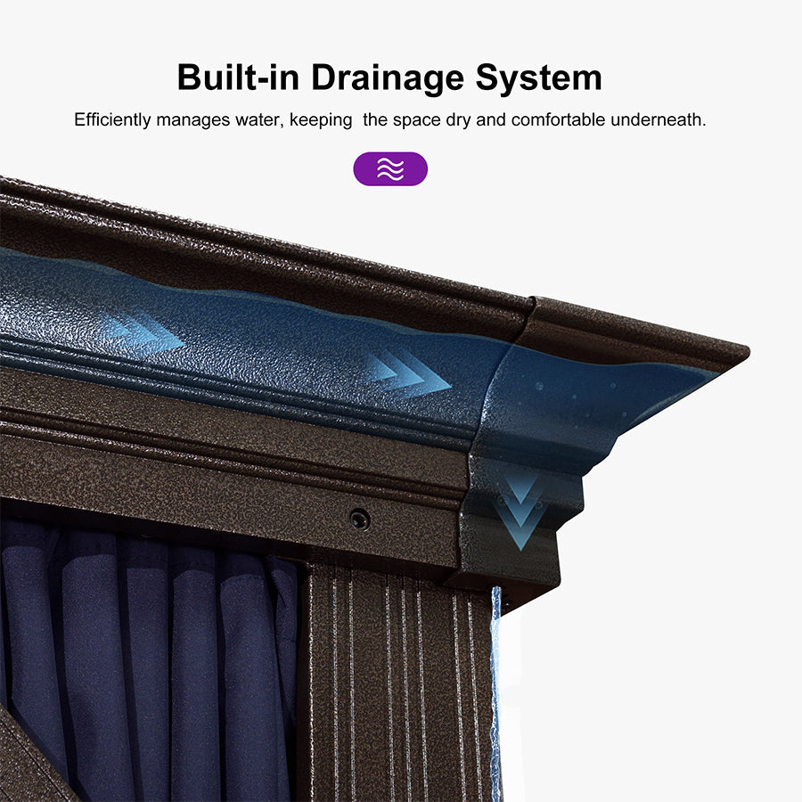 PURPLE LEAF Outdoor Hardtop Gazebo for Patio Bronze Aluminum Frame Pavilion with Navy-Blue Curtain