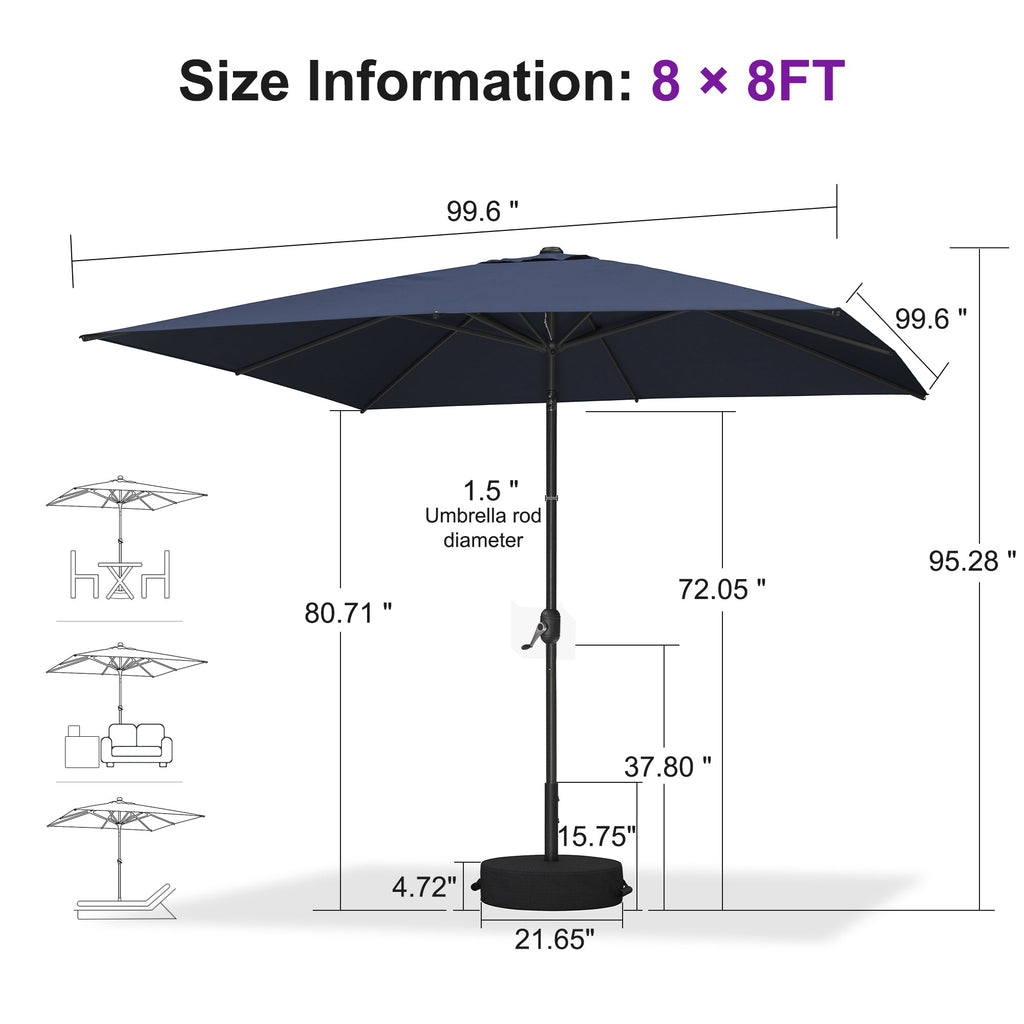 PURPLE LEAF Black Frame Outdoor Market Umbrellas Yard Tilting Patio Table Umbrella with Base