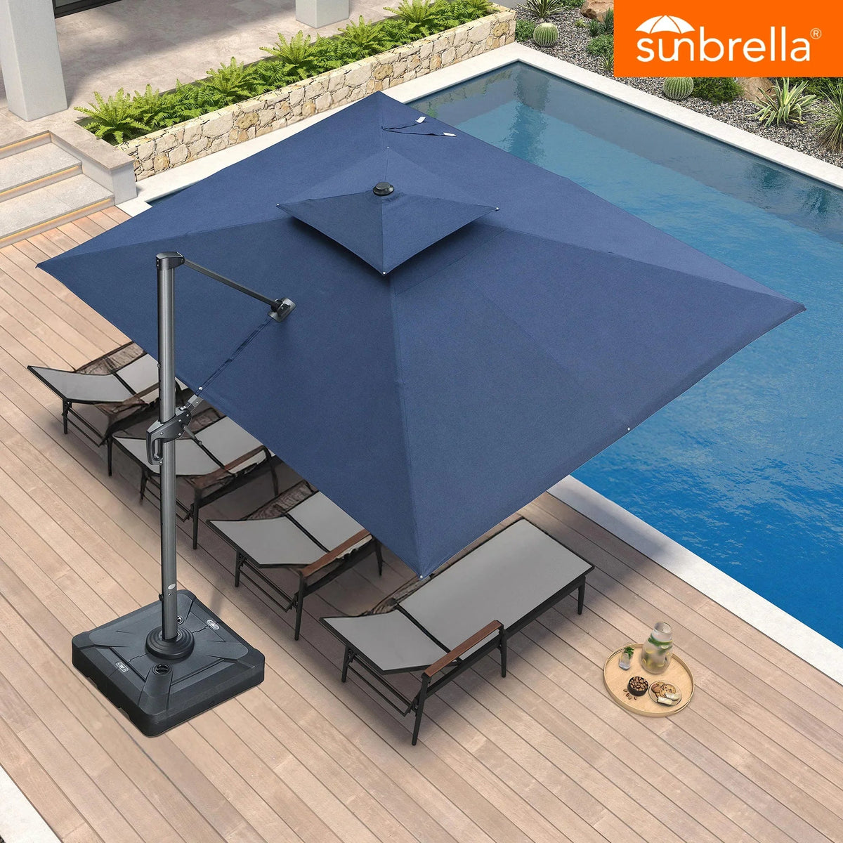 PURPLE LEAF SUNBRELLA Cantilever Umbrella Grey Aluminum Patio Umbrella