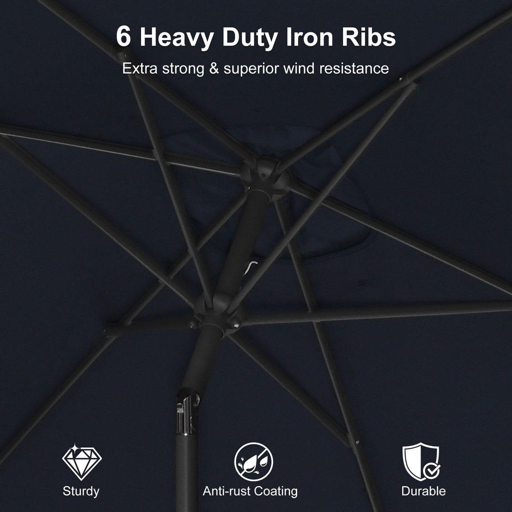 PURPLE LEAF Black Frame Outdoor Market Umbrellas Yard Tilting Patio Table Umbrella with Base
