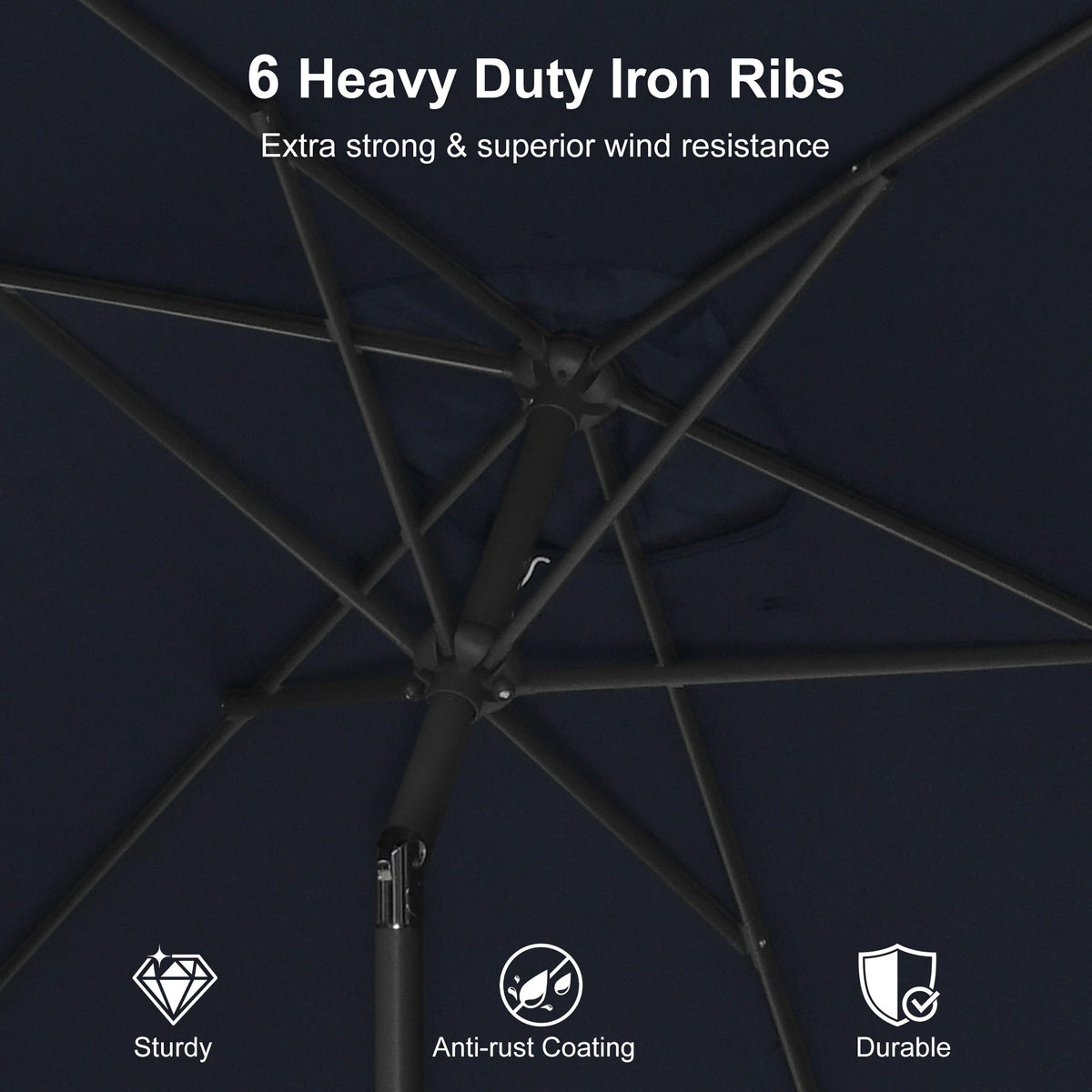 PURPLE LEAF Black Frame Outdoor Market Umbrellas Yard Tilting Patio Table Umbrella with Base