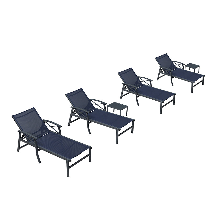 PURPLE LEAF Oversized Chaise Lounge Chair Outdoor Extra Wide Pool Lounge Chairs 5 Adjustable Position with Armrests and Side Table, Aluminum Patio Lounge Chair for Outside, Backyard, Pool