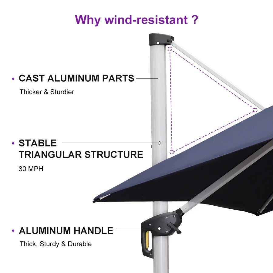PURPLE LEAF Outdoor Windproof Umbrella, Square Cantilever Umbrella Outside Patio