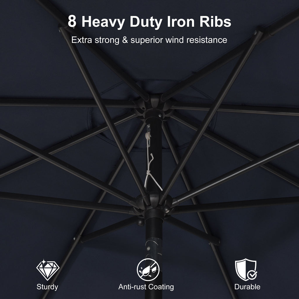 PURPLE LEAF Black Frame Outdoor Market Umbrellas Yard Tilting Patio Table Umbrella with Base