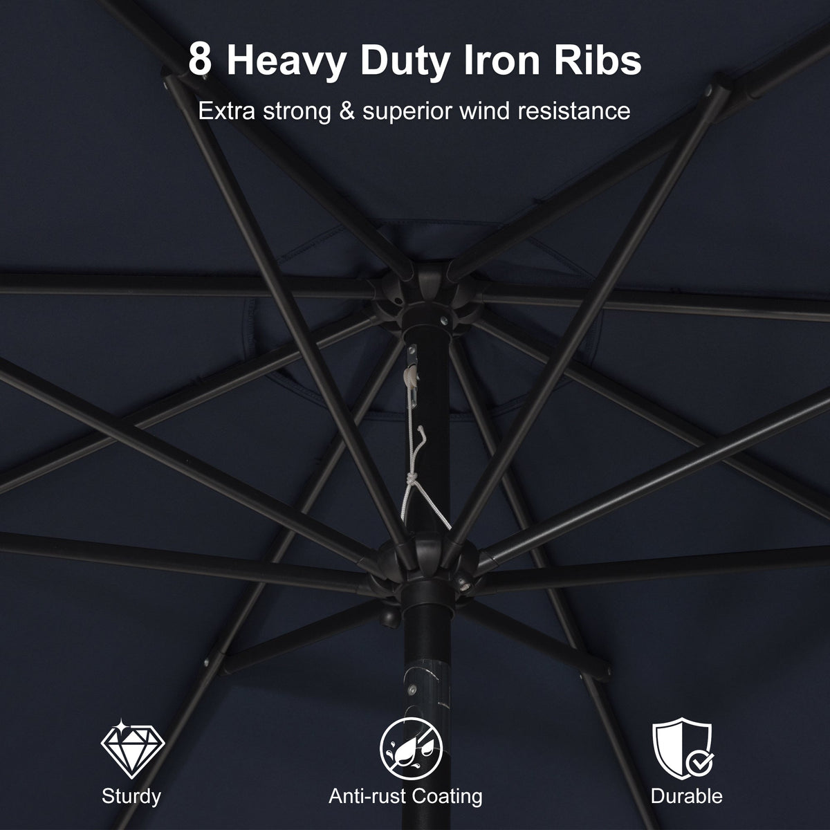 PURPLE LEAF Black Frame Outdoor Market Umbrellas Yard Tilting Patio Table Umbrella with Base