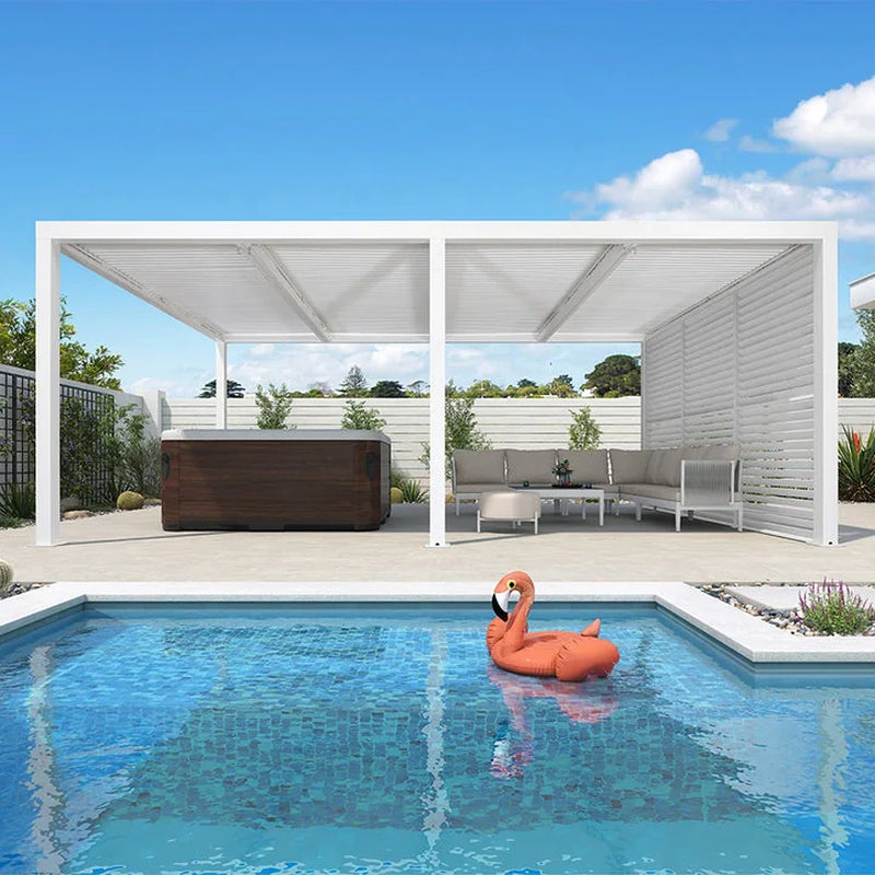 Hanso Home Louvered Pergola Modern White Pergola with Adjustable Roof for Deck Backyard Garden