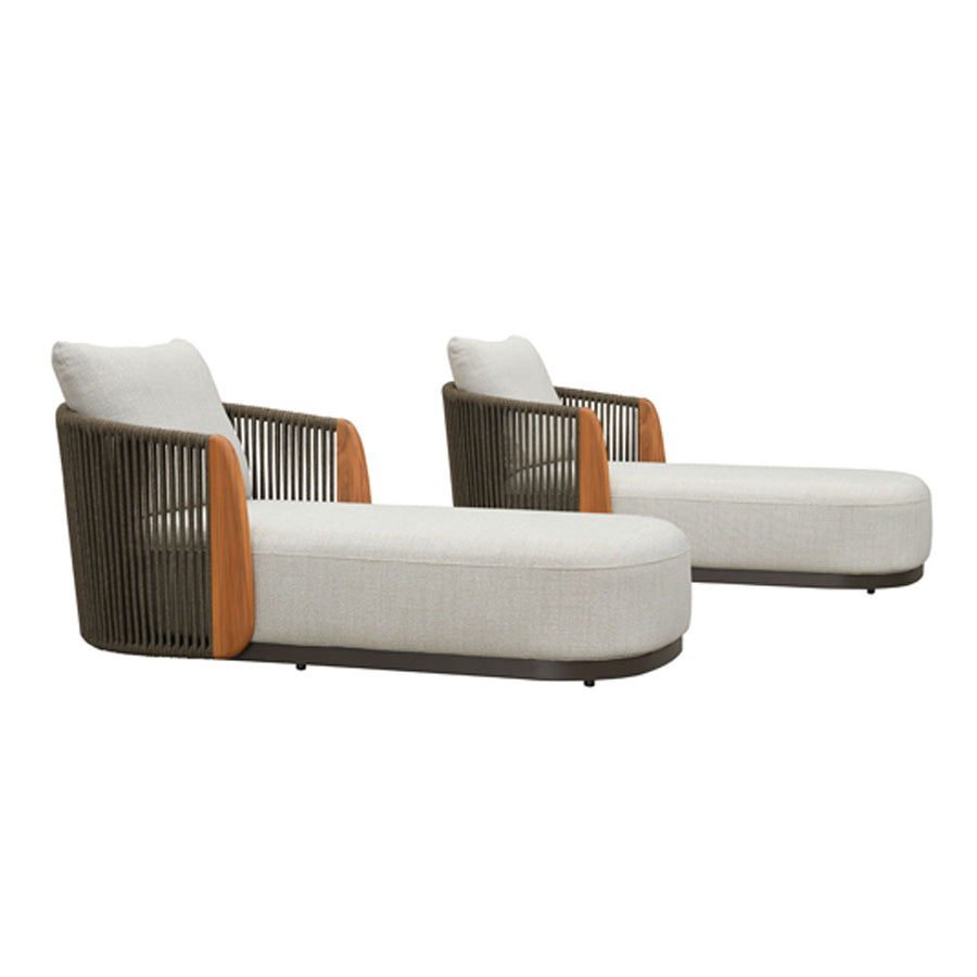 PURPLE LEAF Luxury  Hailar Olefin Patio Chaise Lounge Chair , Upholstered Pool Aluminium Lounge Chairs for Outdoor with Teak Armres for Deck, Pool, Lawn, Garden, Courtyard, Porch