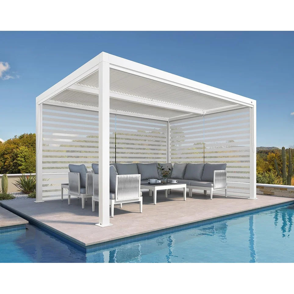 Hanso Home Louvered Pergola Modern White Pergola with Adjustable Roof for Deck Backyard Garden
