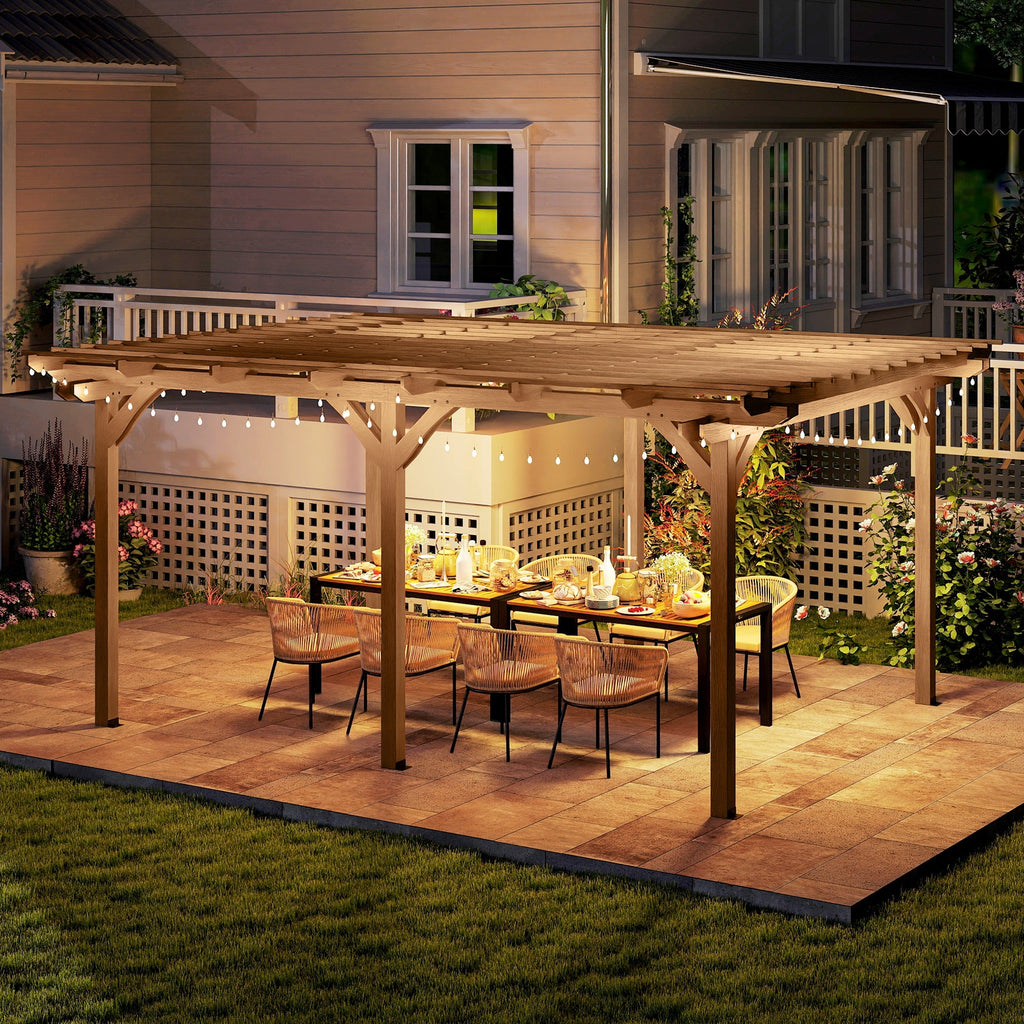 PerArbor 12' x 16' Wood Pergola for Climbing Plants at Garden, Backyard, Brown
