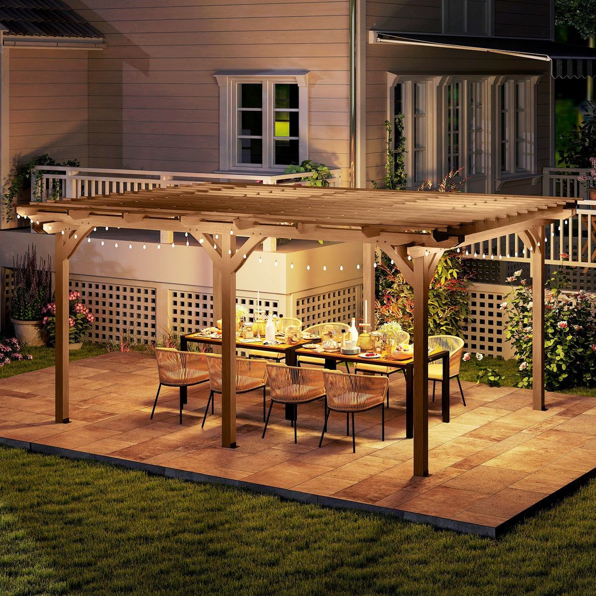 PerArbor 12' x 16' Wood Pergola for Climbing Plants at Garden, Backyard, Brown